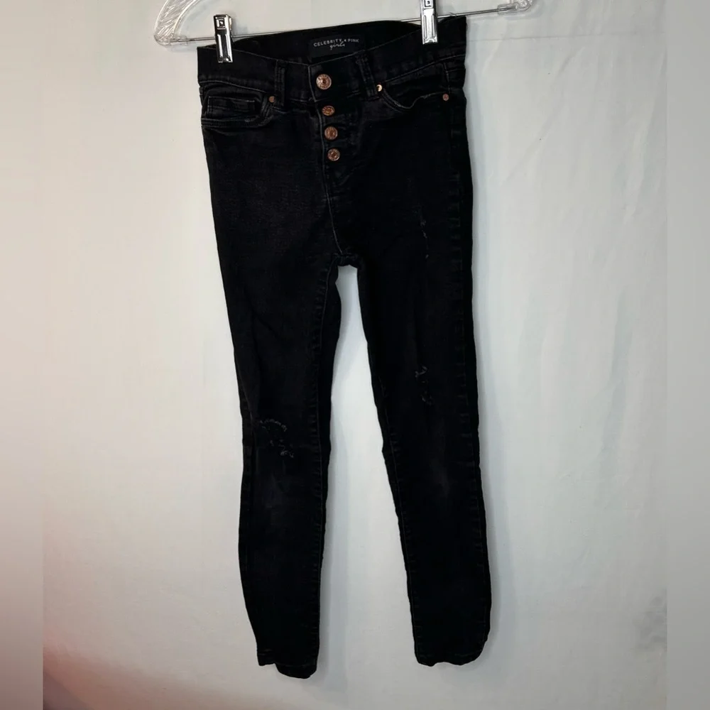 Celebrity Pink Girls Black Skinny Distressed Jeans Kids Size 10